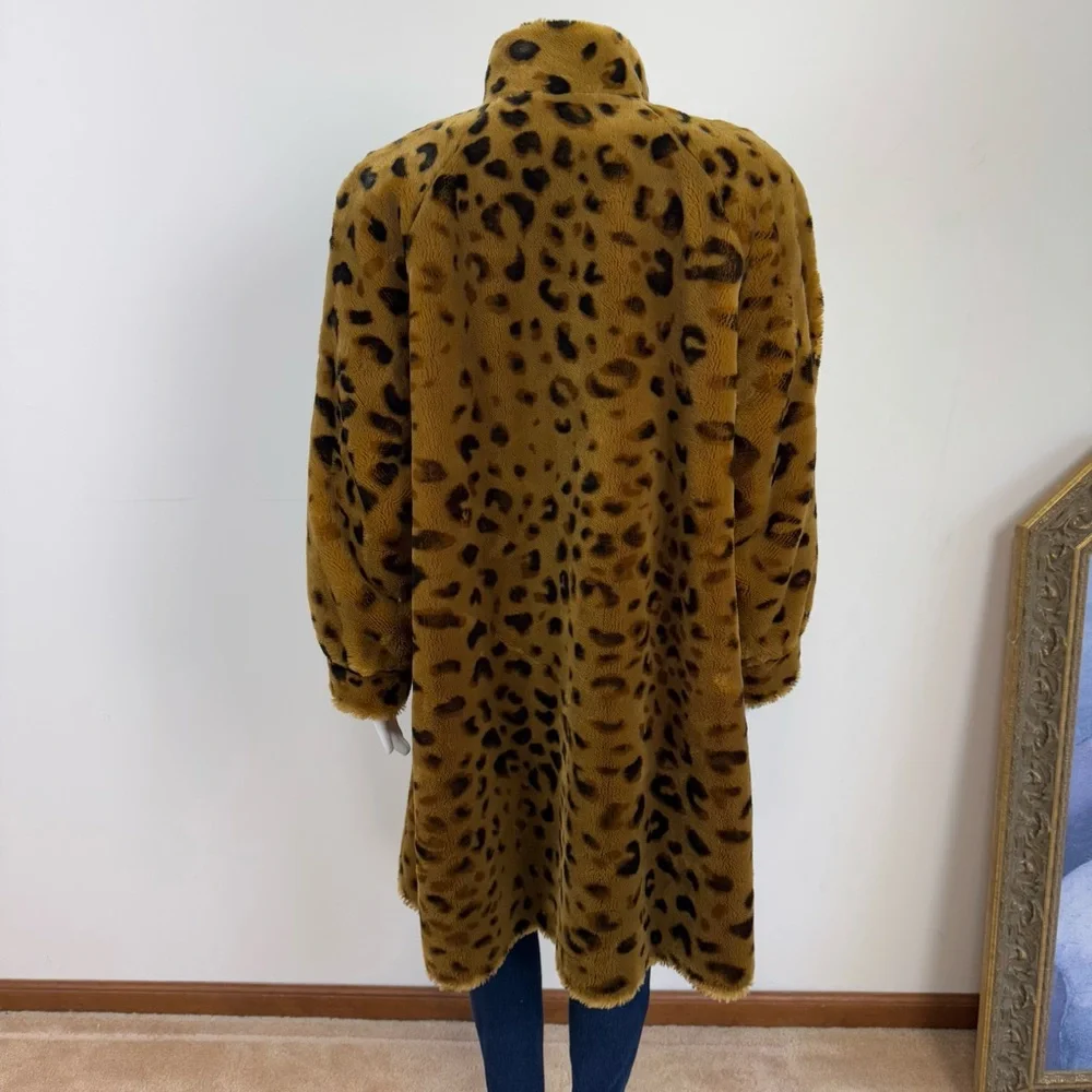 VTG Neiman Marcus 90s Leopard Cheetah Animal Print Faux Fur Coat Oversized - Picture 9 of 15